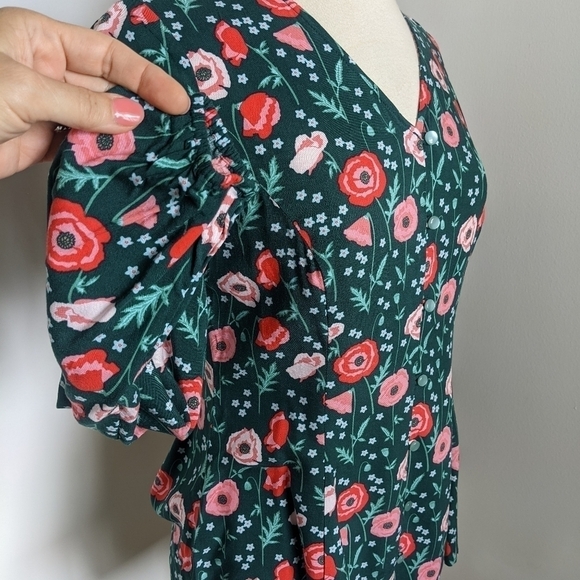 𝅺MATILDA Jane Woven Floral Button Down Peplum Blouse S - Picture 9 of 13